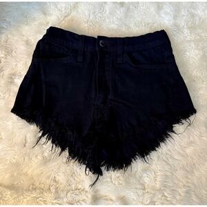 KanCan Denim Shorts Women S Black Excellent High Rise Frayed Raw Hem